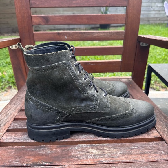 Express Green Waxed Suede Wingtip Rugged Combat Boot Size 12 - Picture 6 of 9